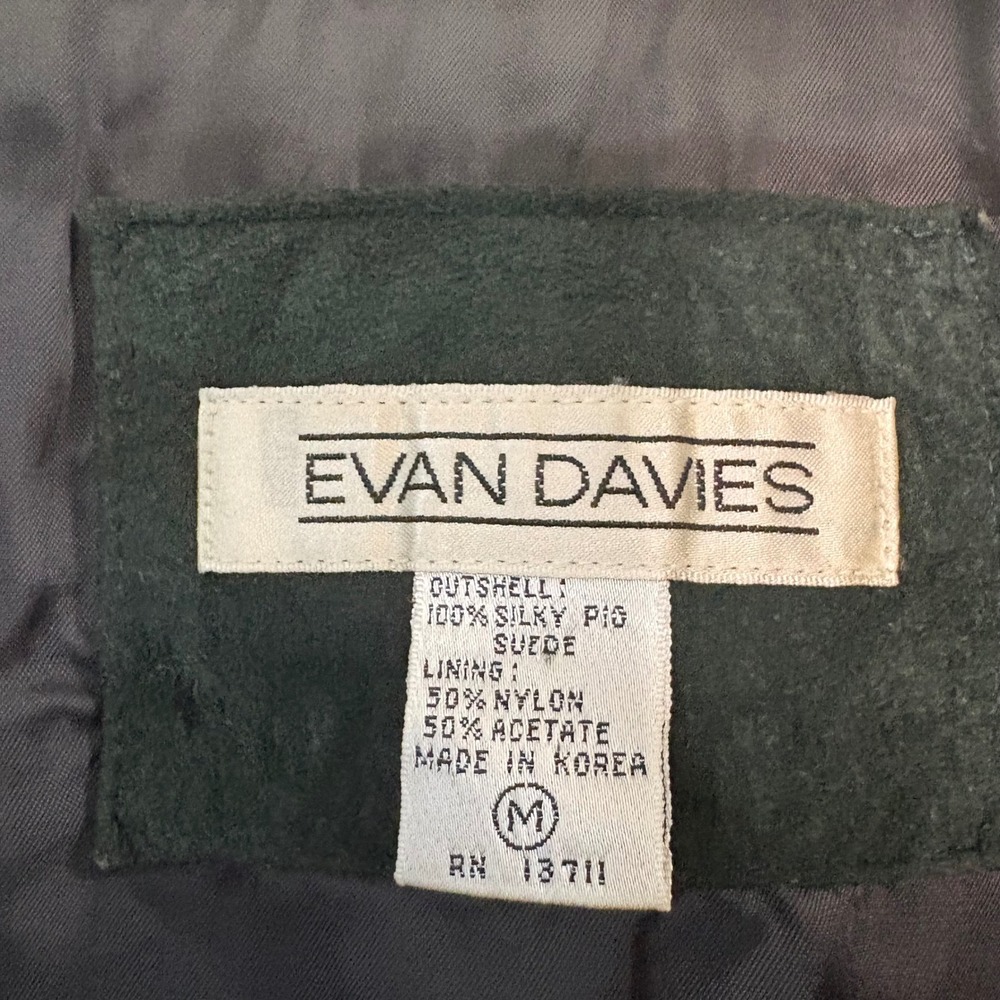 Vintage Evan Davies Suede Jacket Mens M Green Leather Coat Open Front 80s Retro - Picture 4 of 8